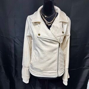 GRACE AND‎ LACE move free leather-like moto jacket in cream Small
